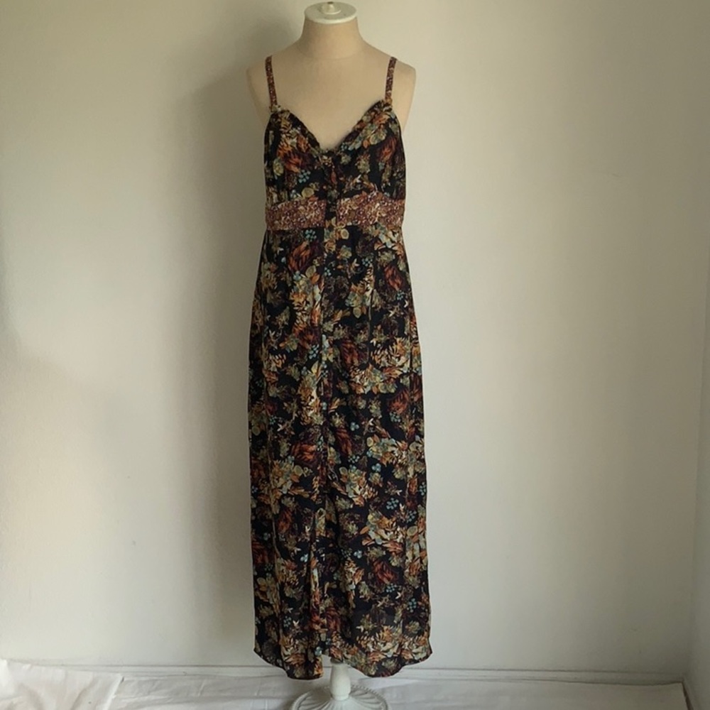 Fall Floral Button Down Maxi Spaghetti Strap Dress - image 1
